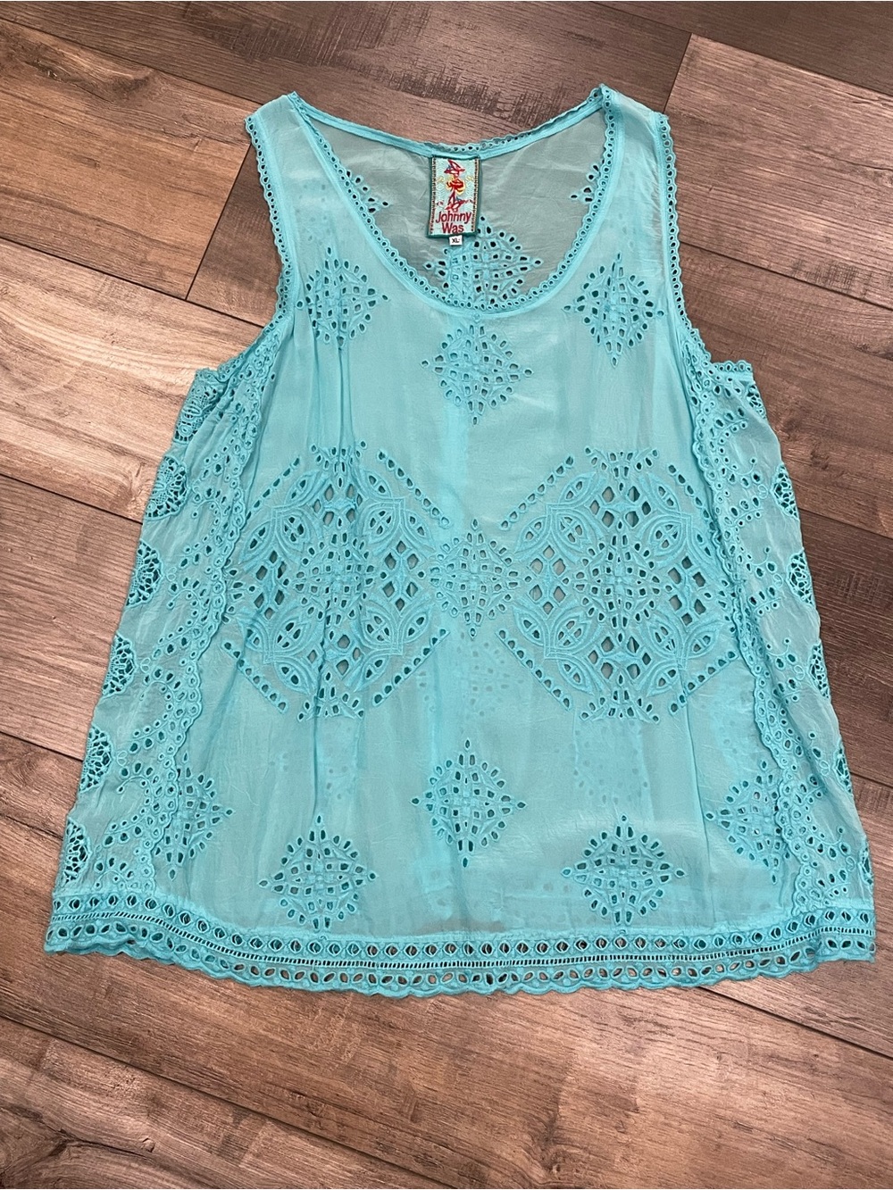 Johnny Was Cupro Eyelet Tank Blue XL